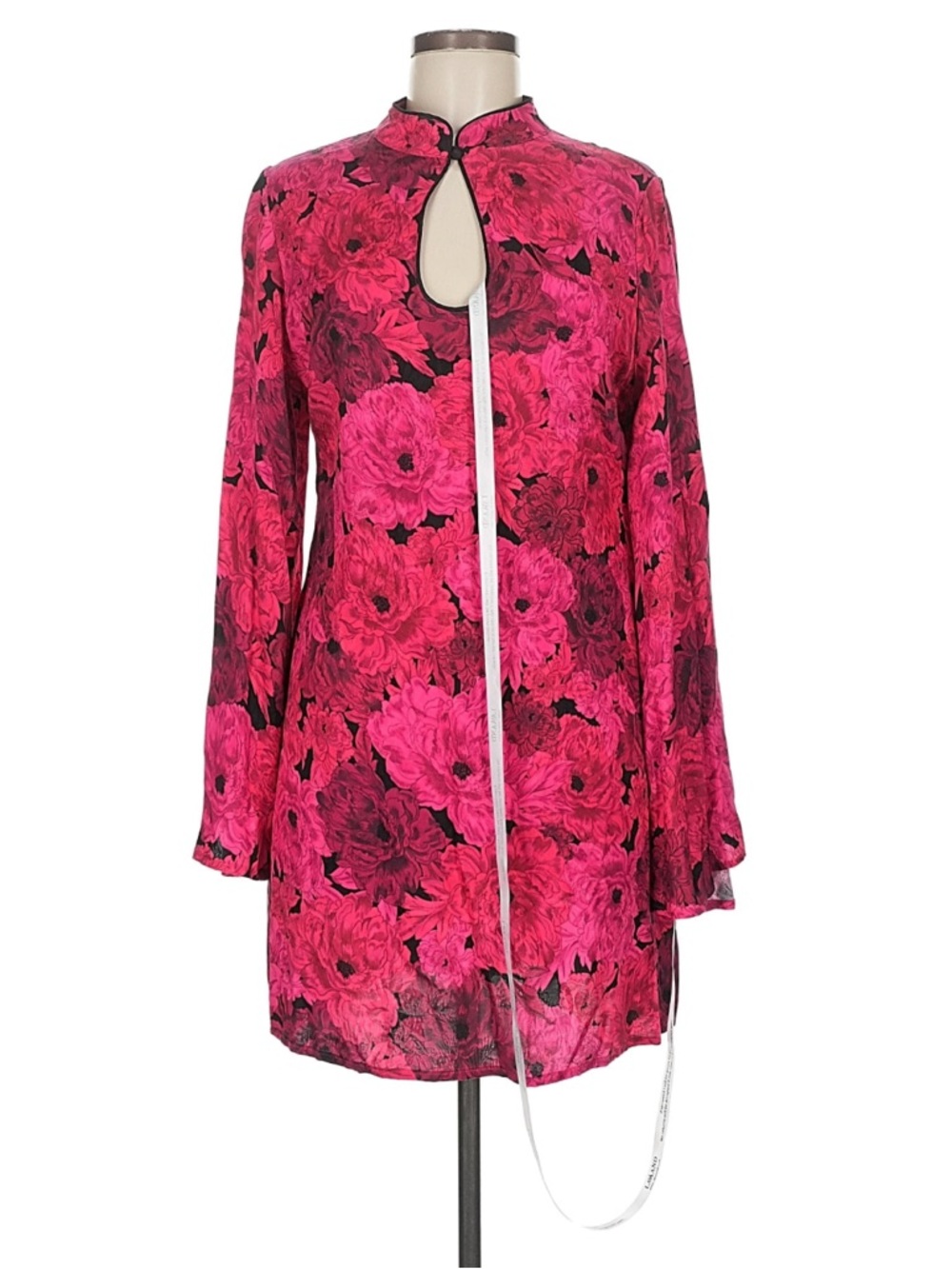 Layaand Pink Floral Keyhole Neck Long Sleeve Mini Dress Size 8 NWT Romantic